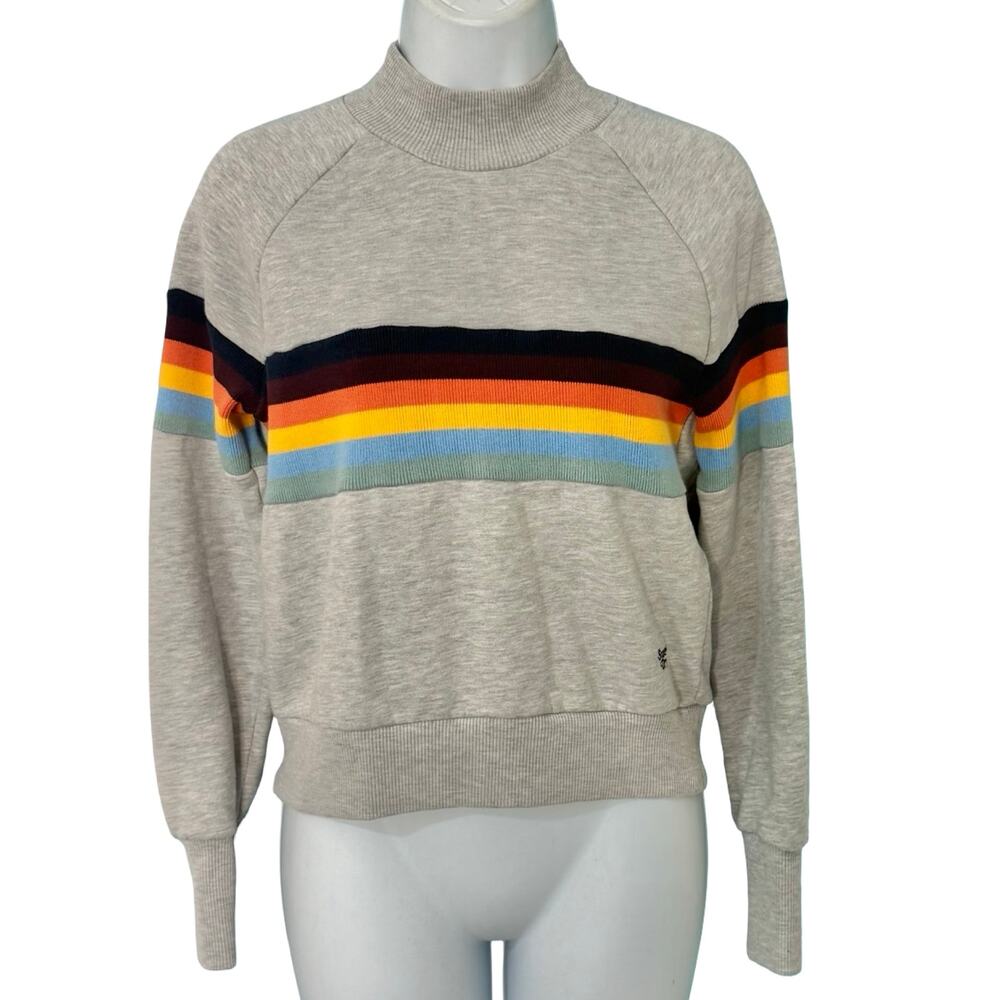 Superdry Grey Vintage Cali Stripe 70s Style Mock Neck Crew Sweatshirt Size 4 - Picture 2 of 11